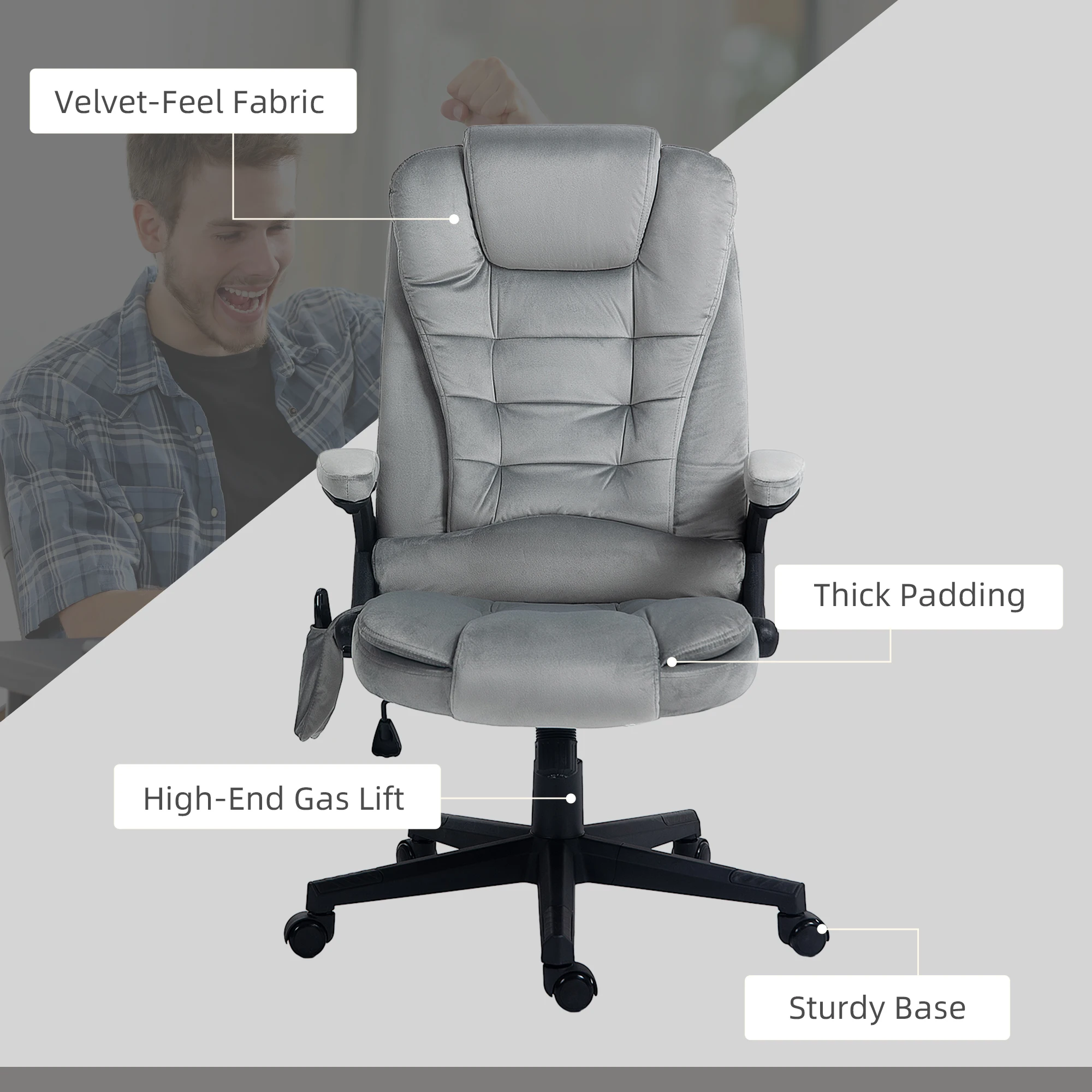 Massage Office Chair with 6 Points Heat Velvet Executive Office Chair Gray image 6