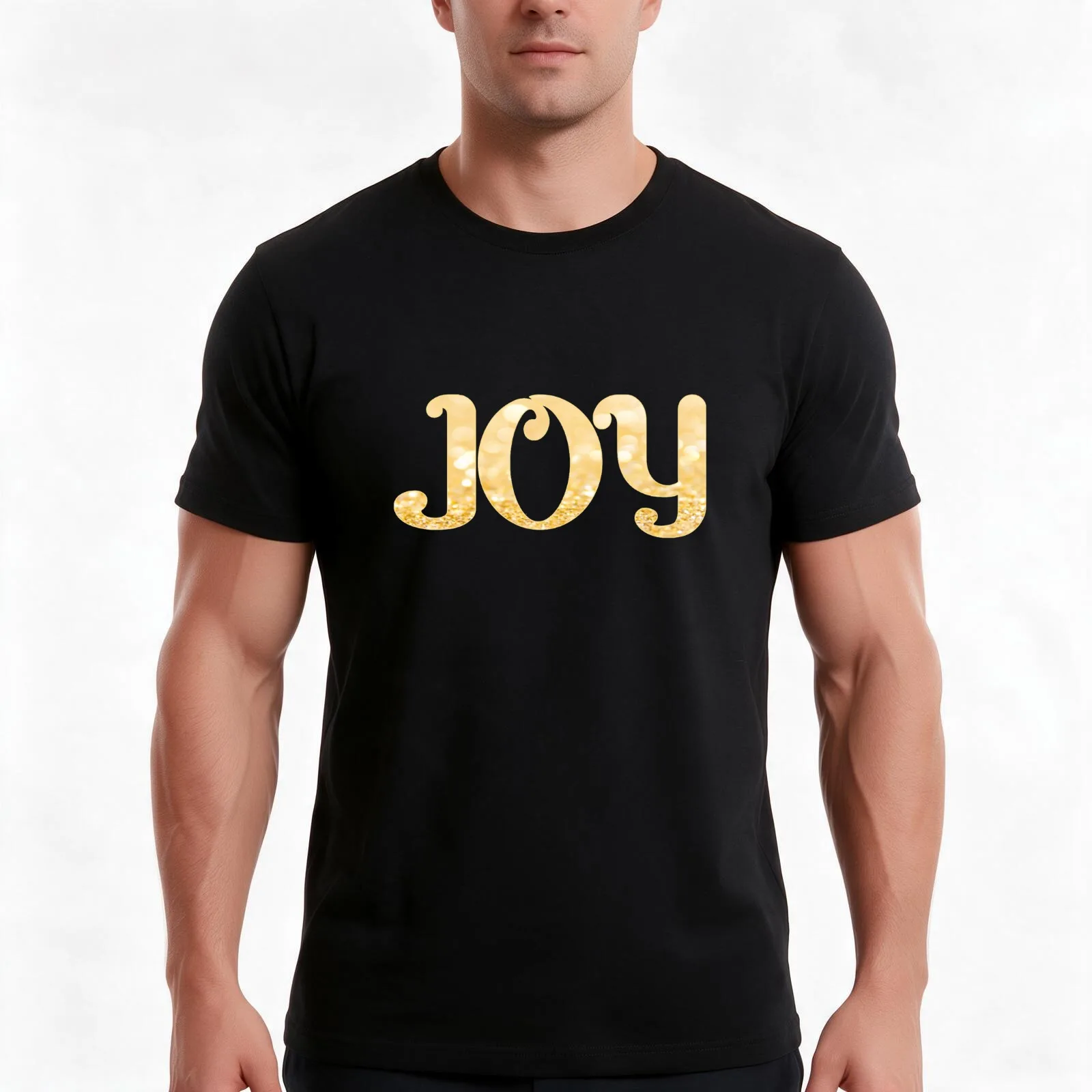 Joy Christmas Gold Glitter T-Shirt Summer Casual Cotton Tee Oversized Streetwear Tops Vintage Graphic Print Unisex Men Women