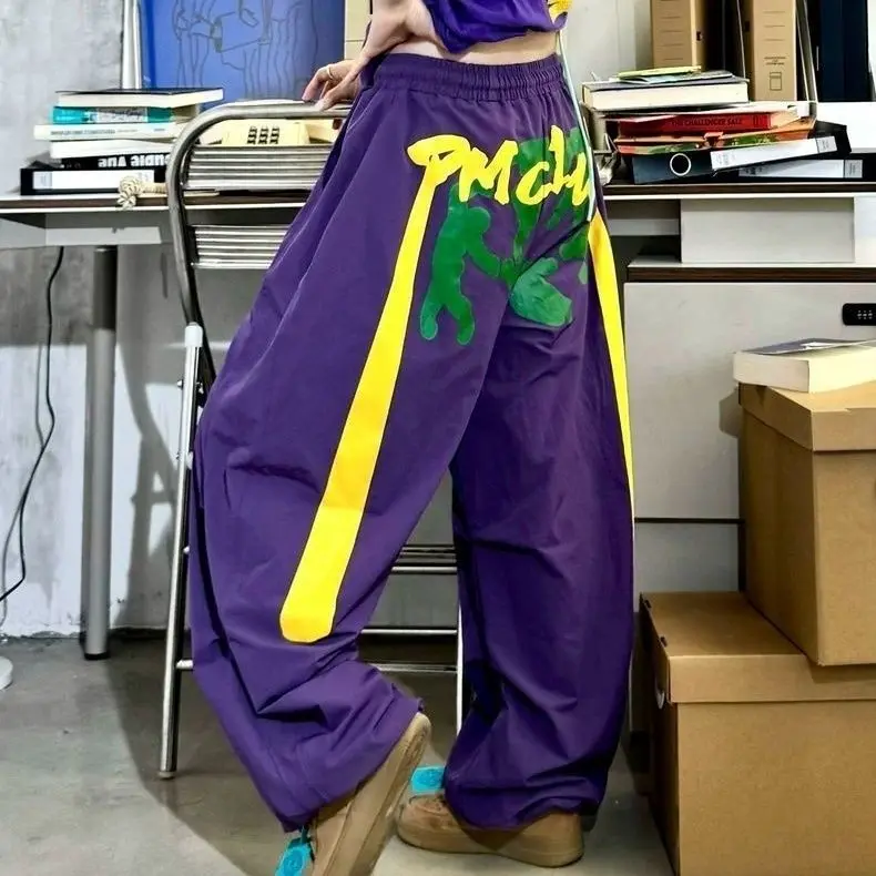 

Original Printed Work Pants Quick-Drying Jazz Street Dance Sports Straight Wide-Leg Trousers Red White And Purple