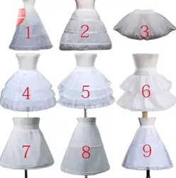 White Children kids Petticoat A-Line 3 Hoops One Layer Kids Crinoline Lace Trim Flower Girl Dress Underskirt Elastic Waist