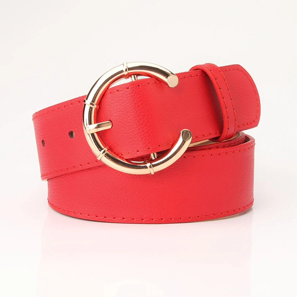 

Wide Women Waist Belt Round Pin Buckle PU Girdle Solid Pattern Long Lasting Durable Fashion Accessories