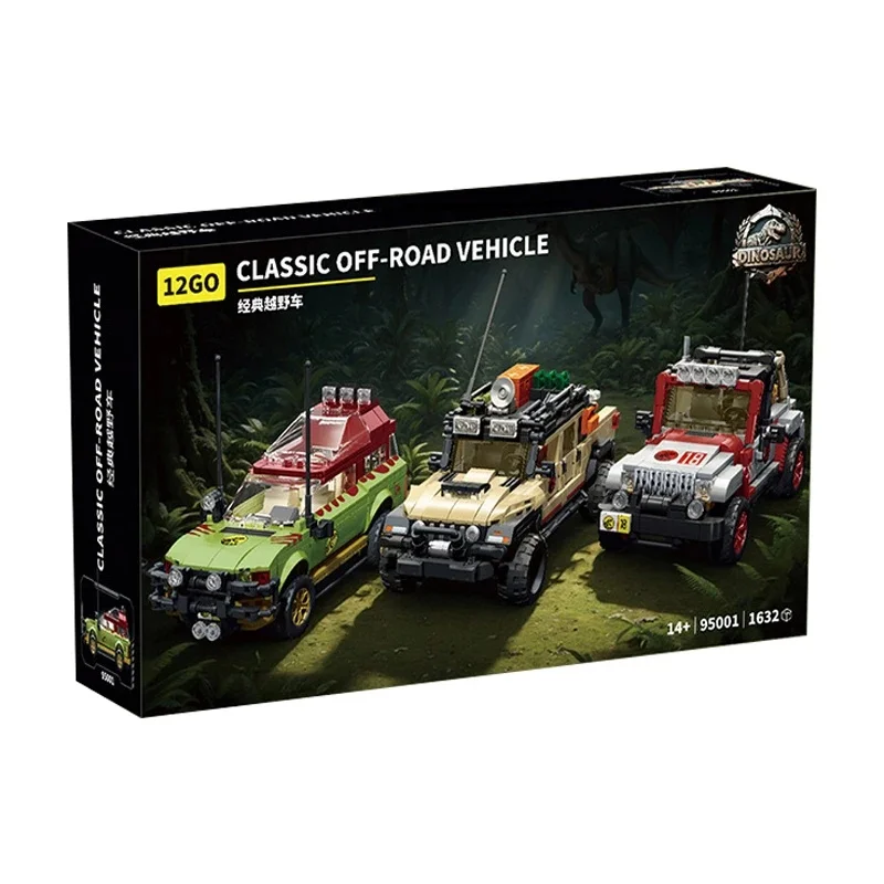 EN STOCK 95001 Blocs de construction de véhicules tout-terrain sur le thème des dinosaures, modèles de voitures à assembler, jouets pour garçons, ensembles cadeaux de Noël
