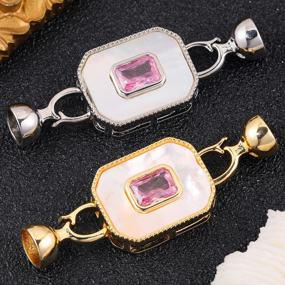 

Juya DIY 18K Real Gold Plated Pink Gems Fastener Locks Closure Clasps Accessories For Needlework Beads Pearls Jewelry Making