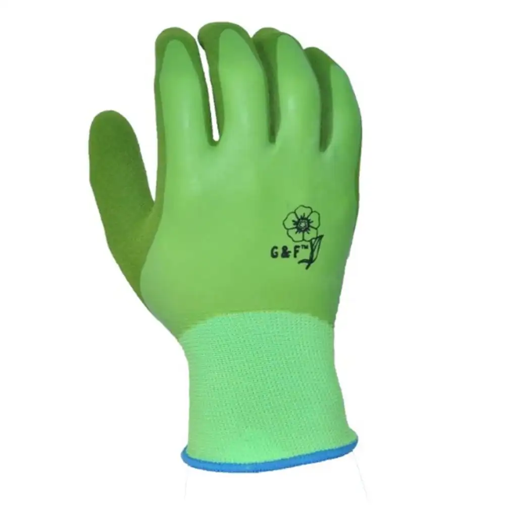 

G & F Aqua Gardening Women Gloves, Large, Double Micro Foam Latex, Water Resistant Palm, Aqua Color