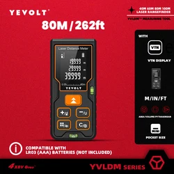 YEVOLT DK Series Laser Distance Meter 80M Rangefinder Digital Tape Measure Tools With Backlit Area/Volume/Pythagorean