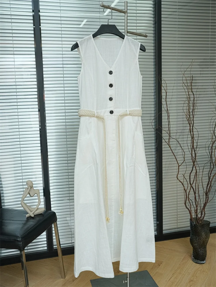 

Romantic Linen Svel V-ne Dstring Dr Women's Ele Aosphere S4080 Mid-length A-line Summer Dr