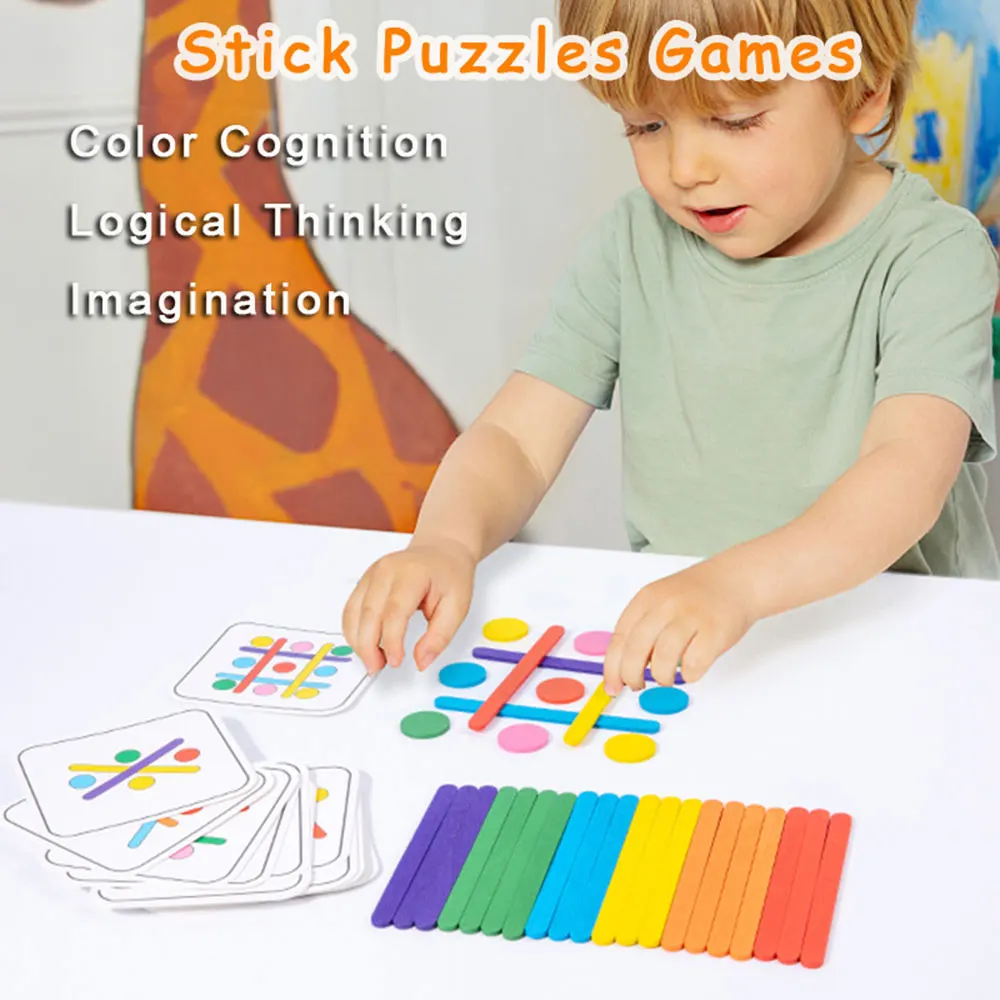 Kids Rainbow Stick Puzzles Games Montessori Toys Color Sensory Logical Thinking Matching Games Children Educational Wooden Toys