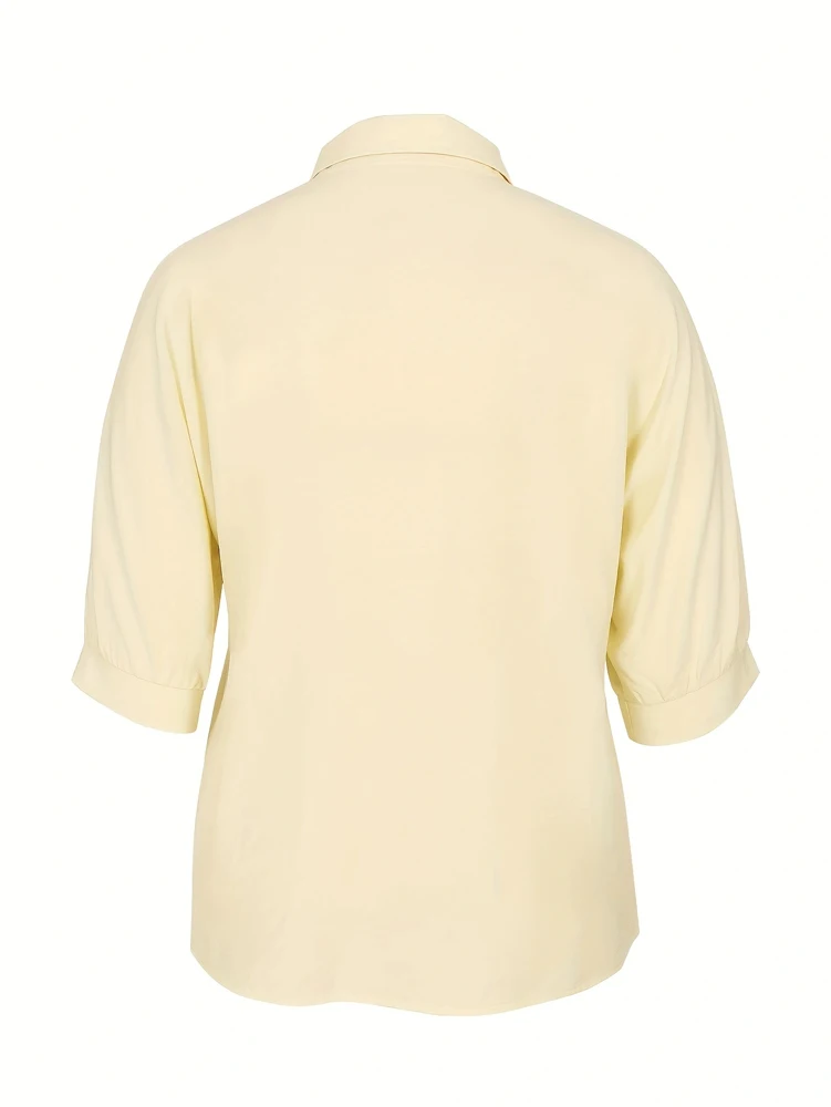 Plus-Size Damen Sommer Lässiges Einfarbiges Modisches Poloshirt, Damen Kurzarm-Oberteil, Lässige Jacke – Detail 4
