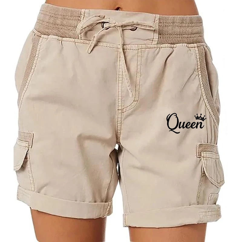 Damen Cargo Shorts Königin gedruckt Sommer lässig Kordel zug elastische Taille aktive Shorts Arbeit Shorts Wandern Outdoor Strand Shorts