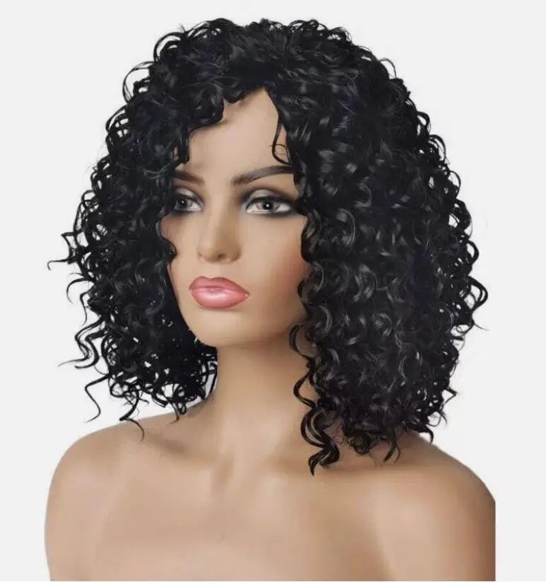 Women Short Curly Wig for Black Brown Deep Wave Synthetic Cosplay Hair Heat Safe