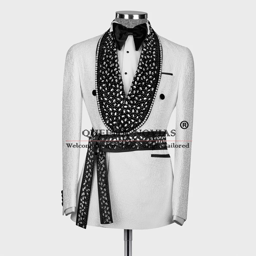 Luxury Boy Suits For Wedding Crystals Beaded Shawl Lapel Floral Jacket Pants 2 Piece Children Formal Party Tuxedos Kids Clothing