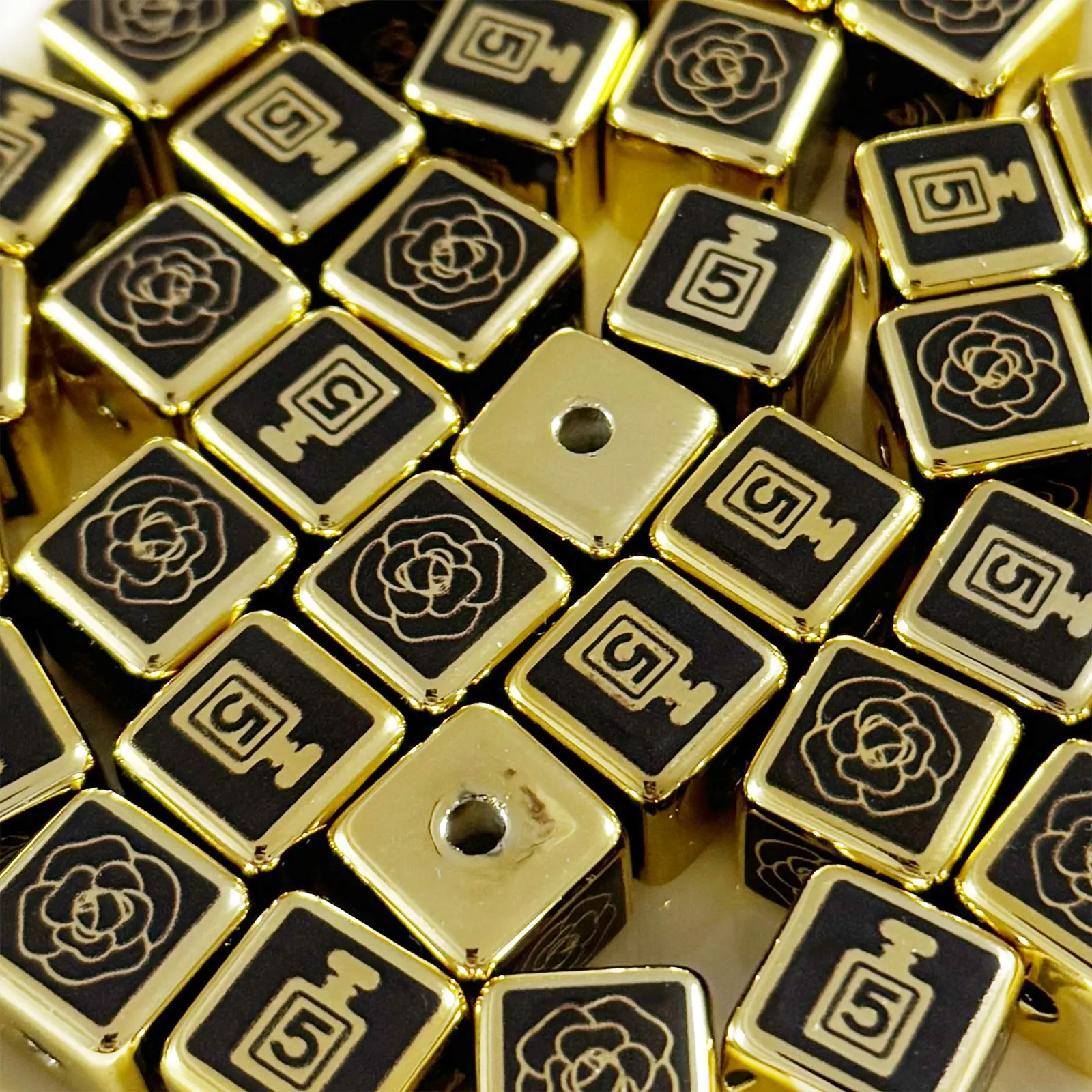 Fancy Black Gold Camellia Perfume Y2K Beads For Jewelry Making DIY Decoration Beadable Pen Phone Chain Key Ring Hair Accessories