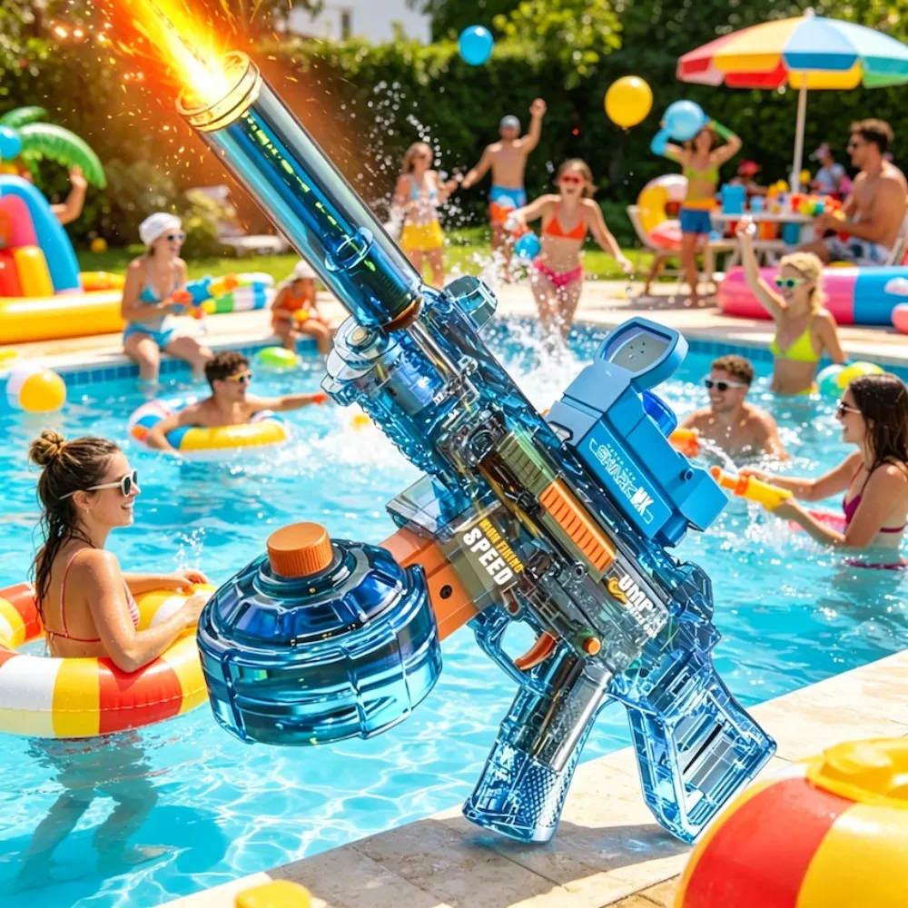 High Pressure Transparent Electric Water Gun,Rechargeable Water Blaster Toy with Large Capacity for Outdoor Water Fights