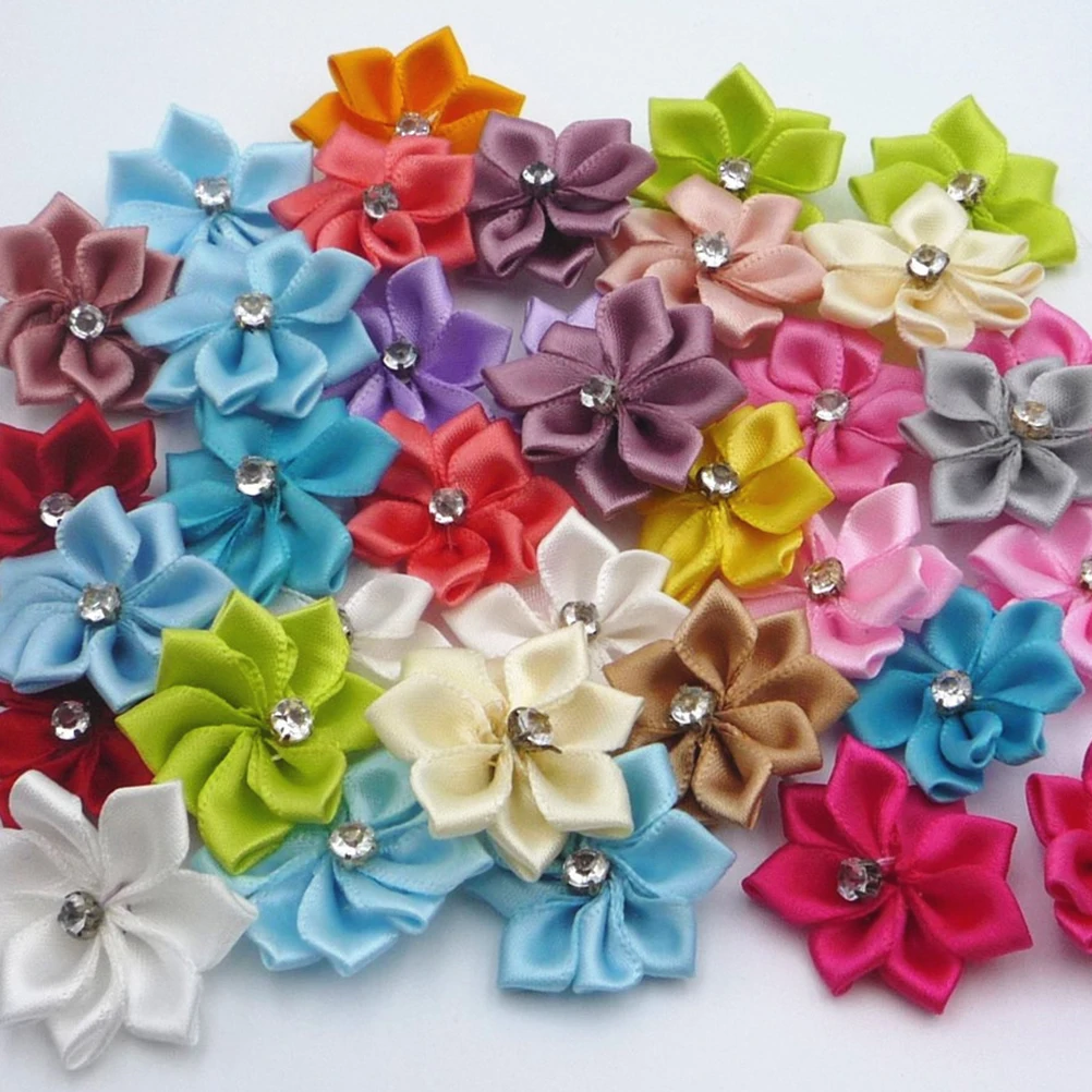

50Pcs Handmade Diamond Flower Baby Headbands Soft Hair Band Mixed Colors Comfortable for Newborn Toddlers Kids Girls