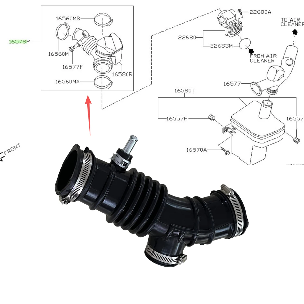 Air Cleaner Inlet Hose for Nissan Almera N16 2000-2006 Primera P11 P12 QG15DE QG16DE QG18DE 16578-AU00A