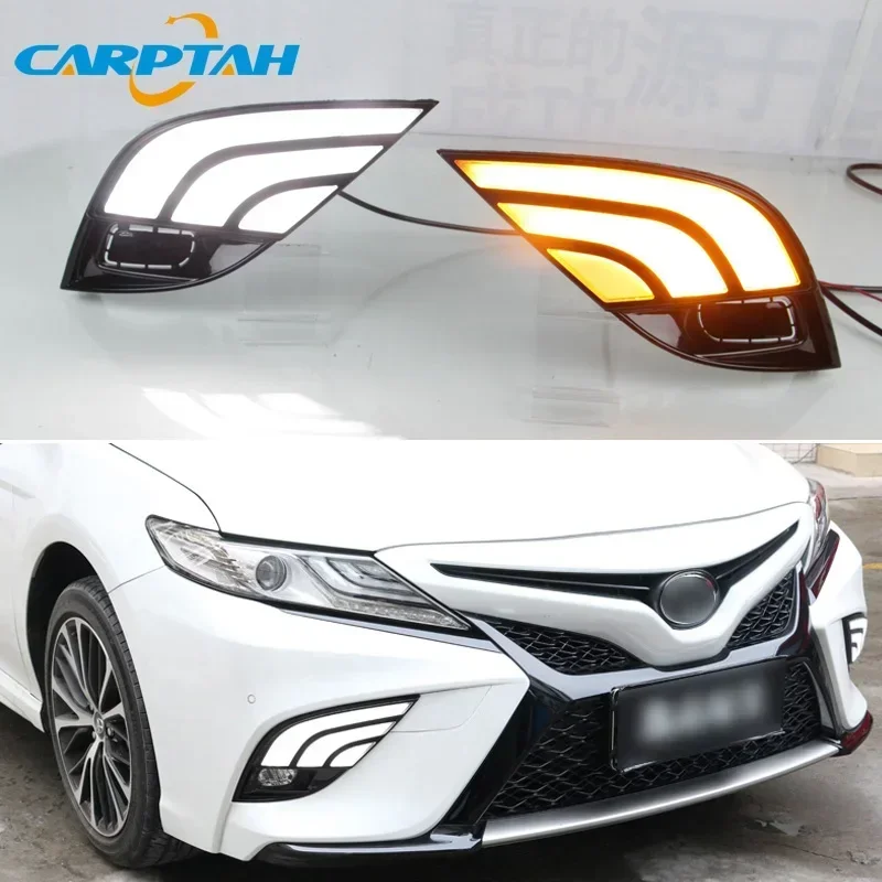 

Auto LED Daytime Driving Lights For Toyota Camry 2018 2019 XSE SE Yellow Turn Car DRL Daylihgts 12V Foglamps ABS Headlights
