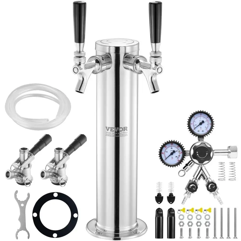 

Kegerator Tower Kit Dual Keg Tap Conversion Kit Stainless Steel Keg Tower Dispenser with Dual Gauge CGA320 Regulator D-System