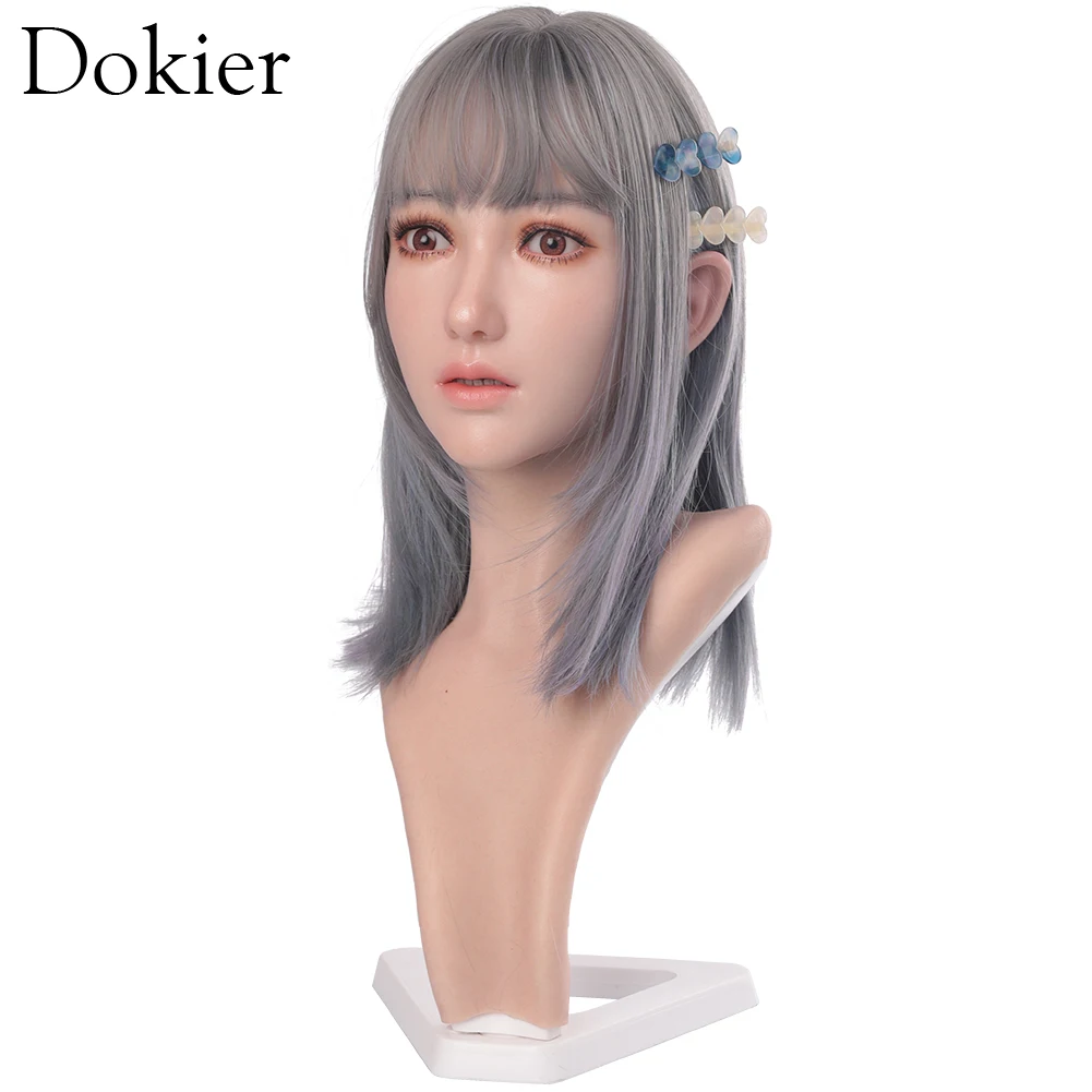 Dokier Female Head Model Realistic Silicone Material Lifelike Silicone Female Mannequin Head for Wig Hat Jewelry Display