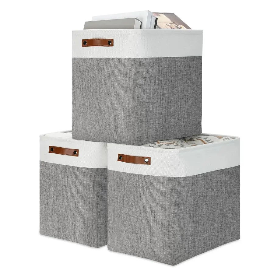 

Storage Baskets 17 inch Large Basket for Blanket Living Room, Foldable Storage Bins Baskets for Organizing 3 Pack Blanket Storag