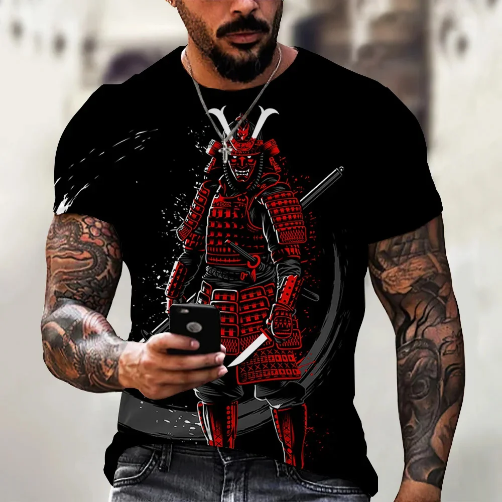 Samurai Pattern T-Shirt Fashion Casual Tops Men\'s T Shirt Short Sleeve Clothing Summer Loose Anime Japanese 3d Style Blouse 2024