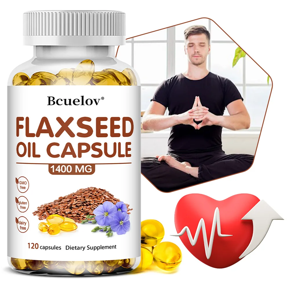 Organic Flaxseed Oil 1400mg Capsules, Plant-Based Omega 3-6-9 Vitamin E, Supports Heart Brain Eye Joint Skin & Immune Health