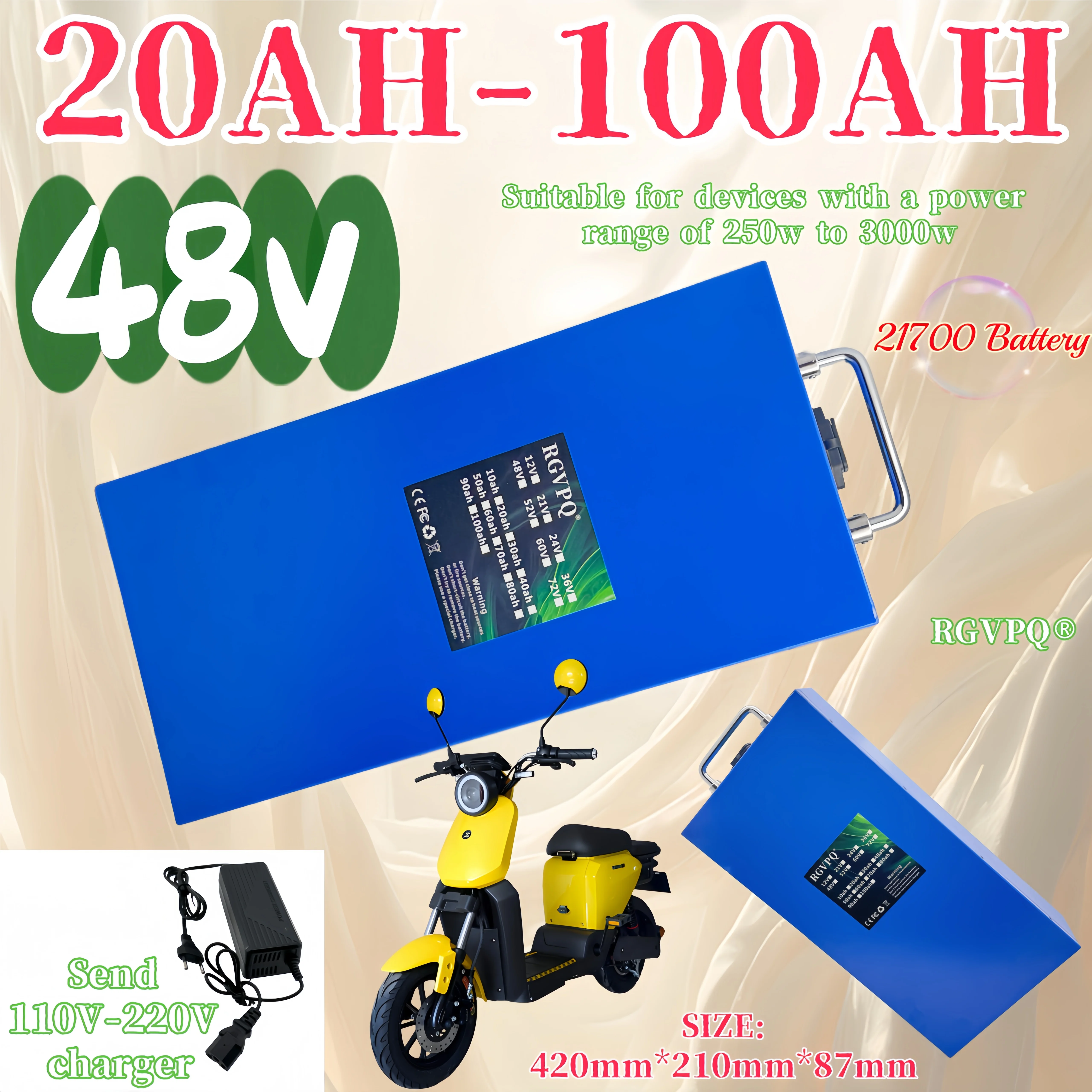 

48V21700 lithium battery. 20AH30AH40AH, 50Ah, 60Ah, 70Ah, 80Ah, 90AH. 100AH, BMS40AH electric scooter battery application 3000W