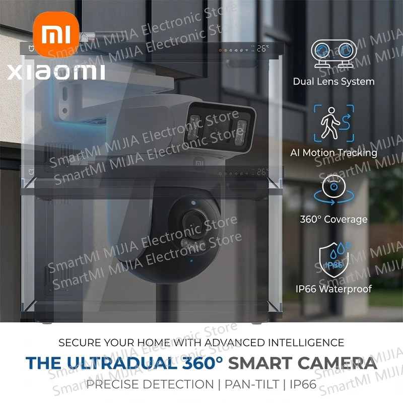 XIAOMI New Outdoor Camera 4 Dual Camera Version，360° 5MP 3K，Audible Visual Alarm，Two-Way Audio，IP66，Chinese Version With Adapter