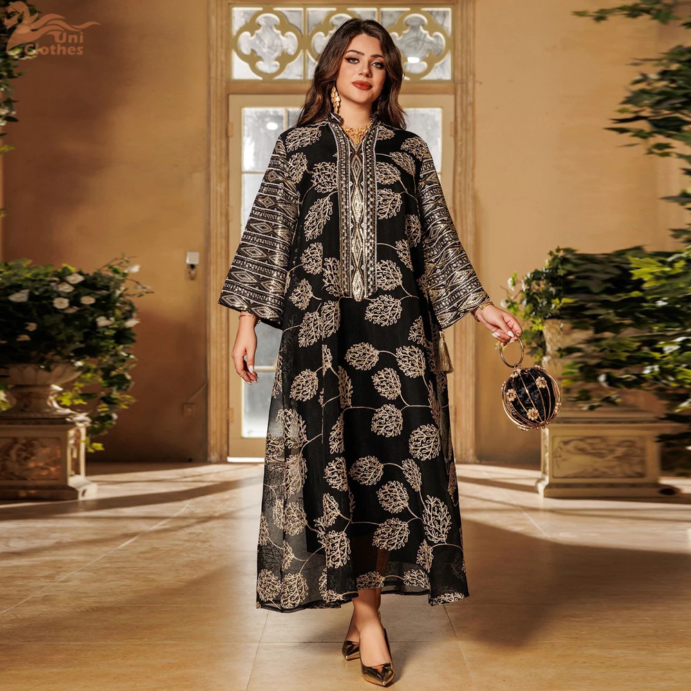 Zahraa Ramadan Dubai Embroidery Sequins Maxi Dress Dubai Casual Loose Abaya Muslim Woman Costume Dresses For Prom