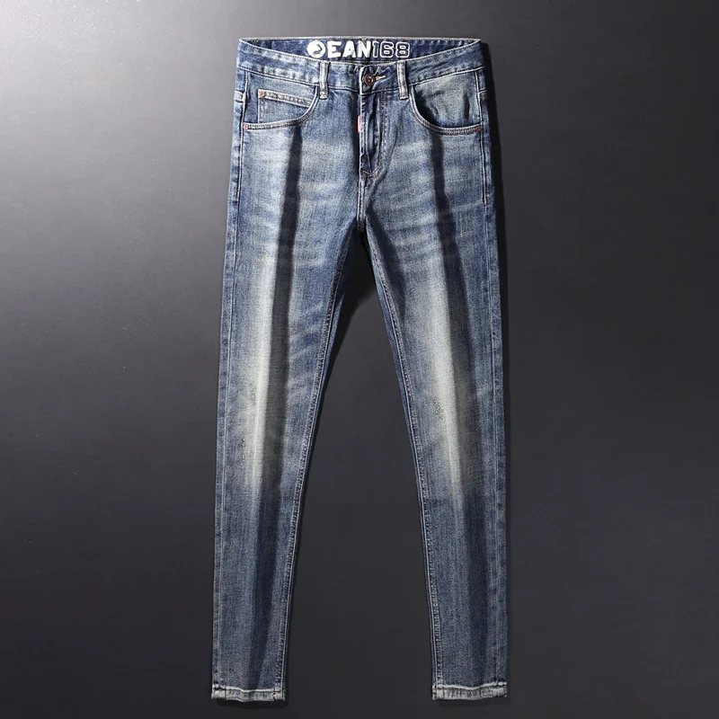 

Fashionable new men's jeans, elastic slim fit, retro blue jeans, designer brand high-quality pants