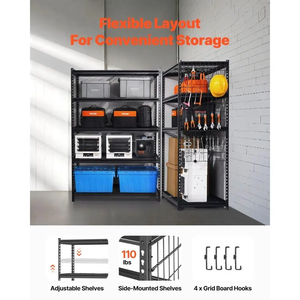 Scaffali portaoggetti regolabili e resistenti a 5 livelli per scaffalature da garage Capacità 3000 libbre Robusto organizer in metallo