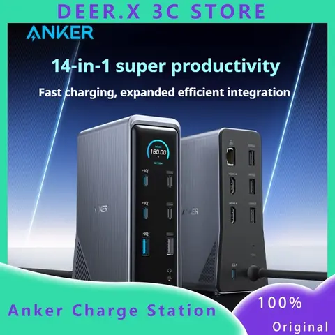 Anker Prime charging 160W 14 in 1 Desktop Charge Docking Station type-C Smart Control Screen Display 10Gbps Dual 4K ThreeScreen