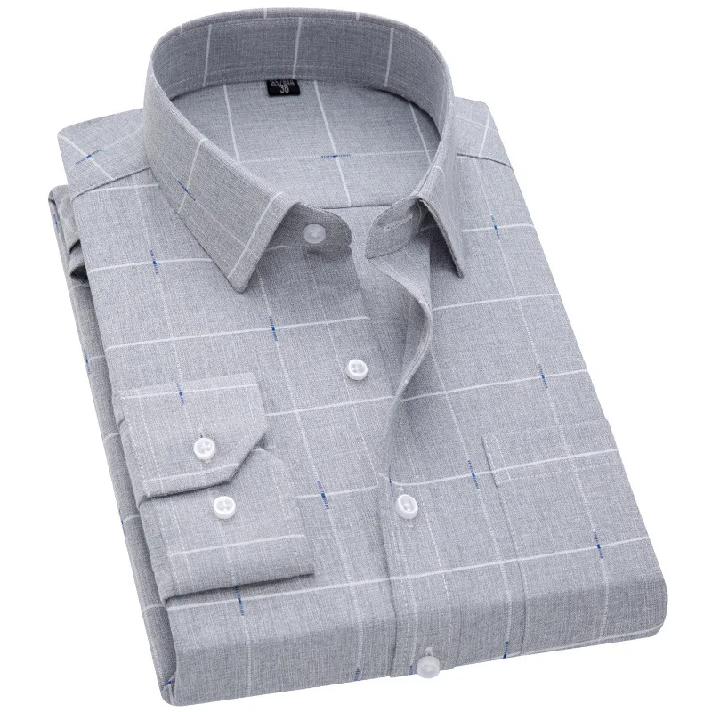 Camisa xadrez de manga longa masculina, camisa casual para negócios, bonito slim fit, social, vestido