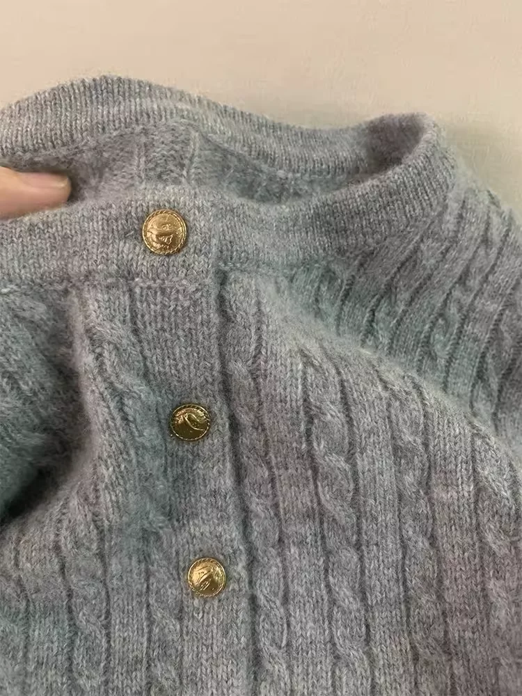 New grey cashmere knit cardigan women's autumn and winter high-grade soft waxy cashmere sweater coat short outer coat
