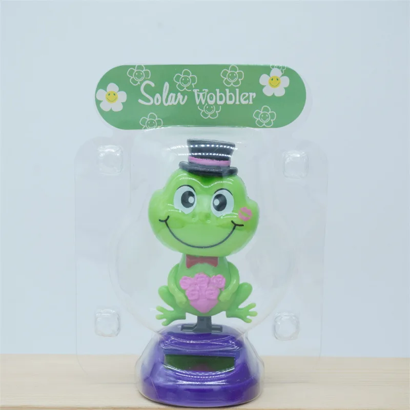 Hot Car Ornaments Solar Automatic Swing Dogs Figurine Animal Doll Toy Frog Miniature Holiday Gifts Creative Interior Decorate