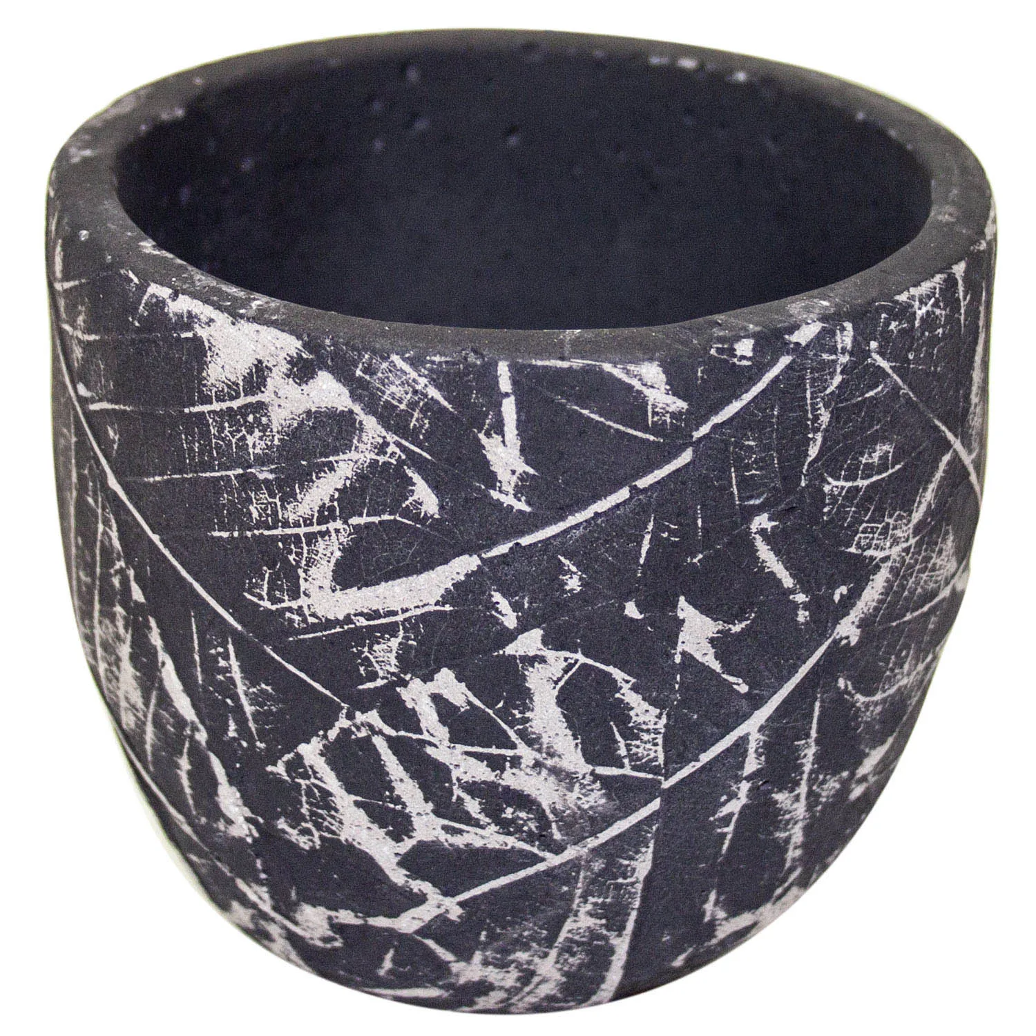 Leaf patterned tumbled concrete flower pot black 10,5x x Cm