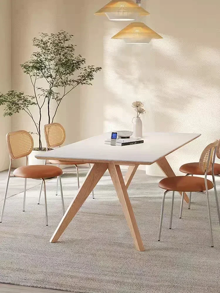 

l # Household simple type solid wood table leg rock plate desktop modern Whale shape family living room dining table