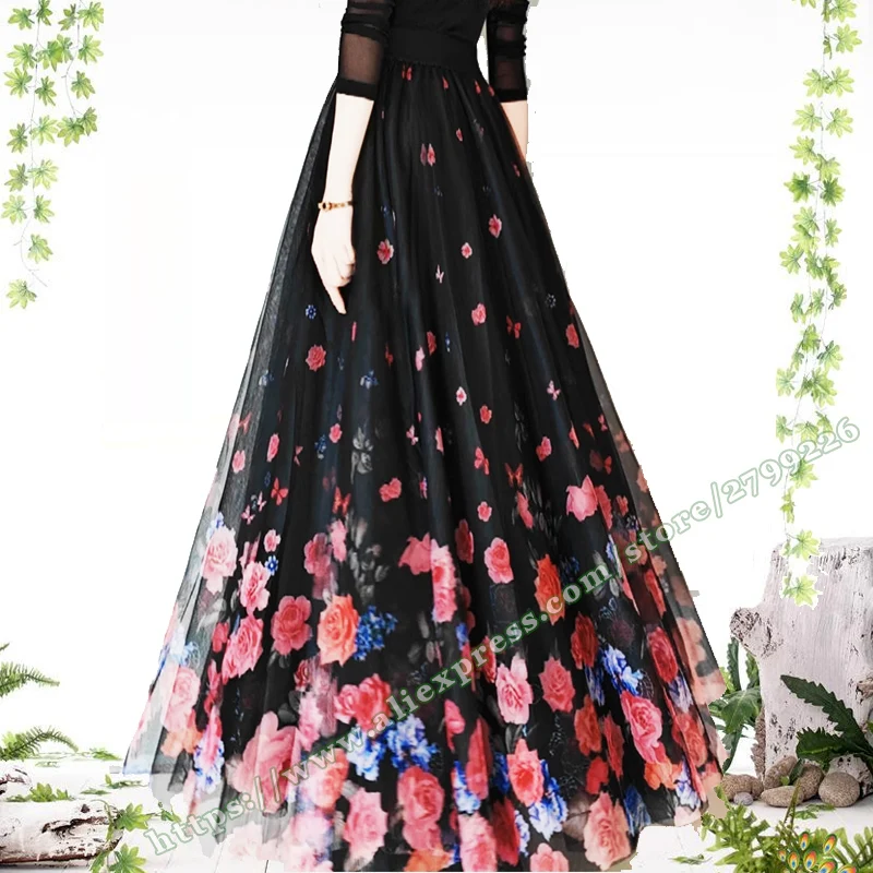 2024 Female Fashion Elegant Big Hem Floral pattern Flower Dance  long skirt Summer FULL CIRCLE 720 Degree Maxi Skirt for Womens