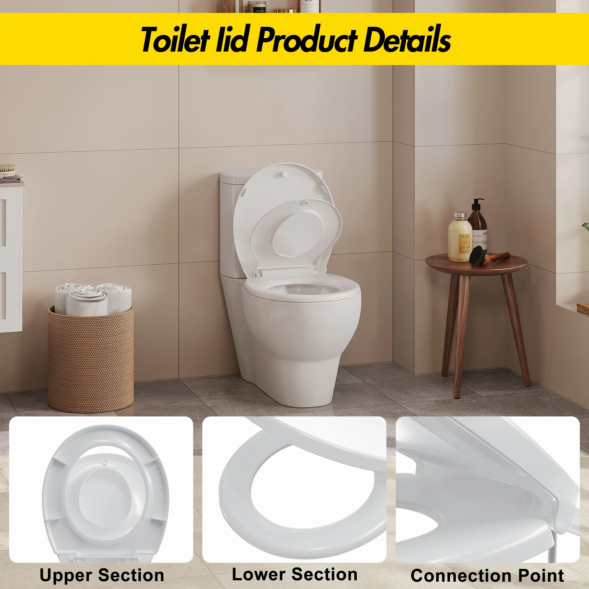 Elongated Toilet Seat with Built-In Child Potty Seat, Soft Close Lid, Quick Release for Easy Cleaning, Magnetic Closure, Grip-Tight Bumpers and Easy-Install Hardware, for Kids and Adults, White