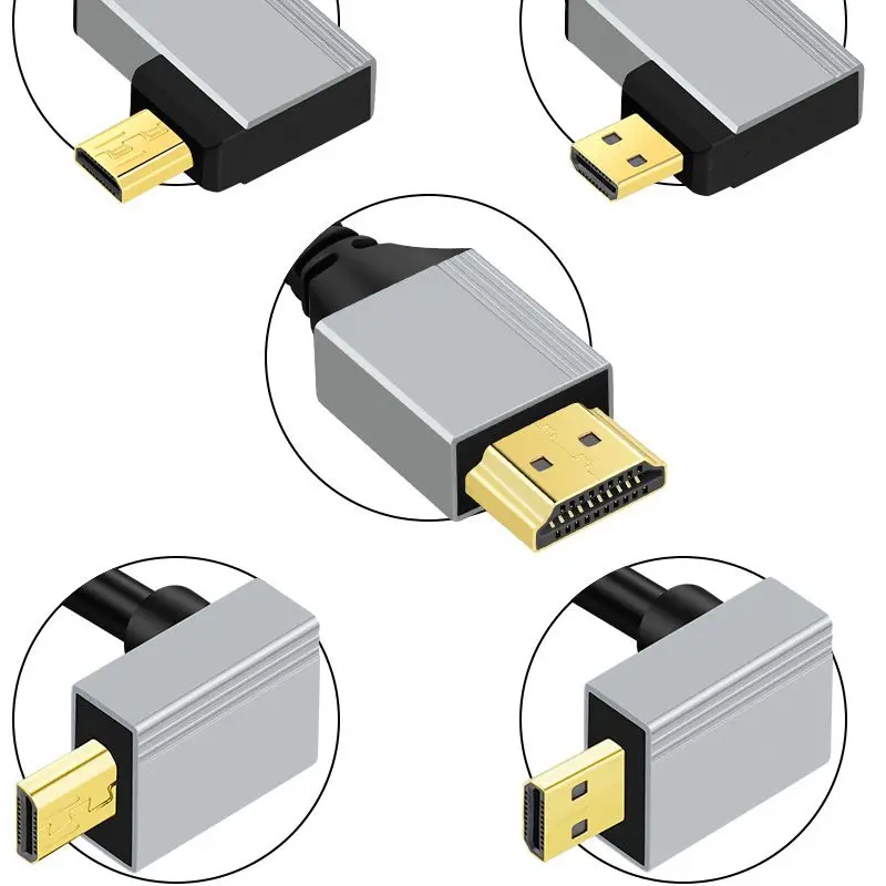 0.5m 1m 8K UHD Cable 90 Degree Up/Down/Left/Right Angle Mini-HD Micro-HD to HD Port Thin Cord for Laptop Camera Tablet Camcorder