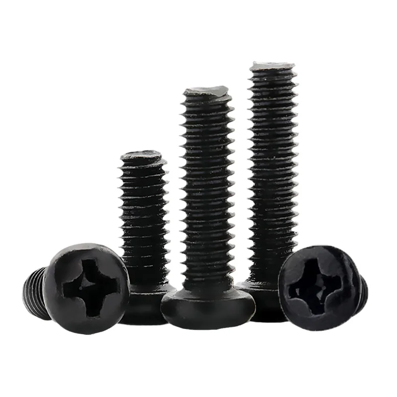 50Pcs Mini Micro Small Cross Phillips Pan Round Head Screw Bolt M1 M1.2 M1.4 M1.6 M2 M2.5 M3 M3.5 M4 Black Steel Length=2-30mm