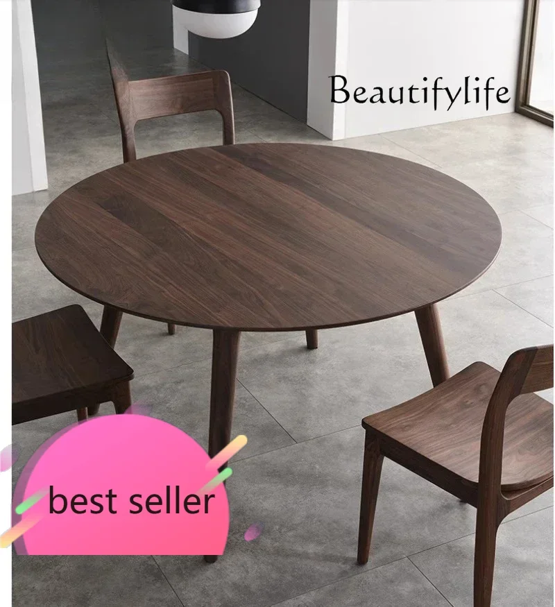 NEW Nordic round dining table log round table North American black walnut simple dining table and chairs solid wood furniture