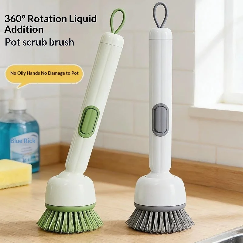 ~Soap Dispensing Dish Brush With Non Scratch Bristles And Hanging Loop For Kitchen Pots Pans Dishes Cleaning