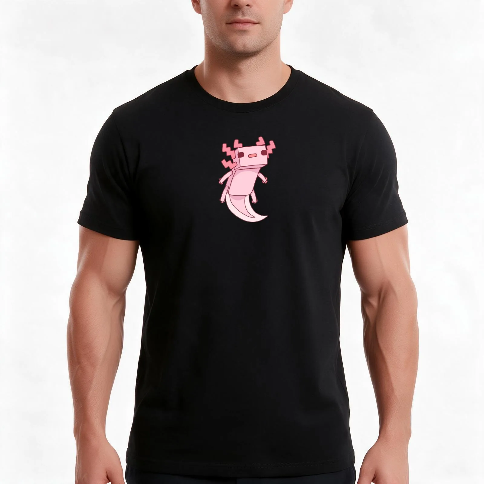 Pixel Axolotl T-Shirt Summer Casual Cotton Tee Oversized Streetwear Tops Vintage Graphic Print Loose Fit Short Sleeve