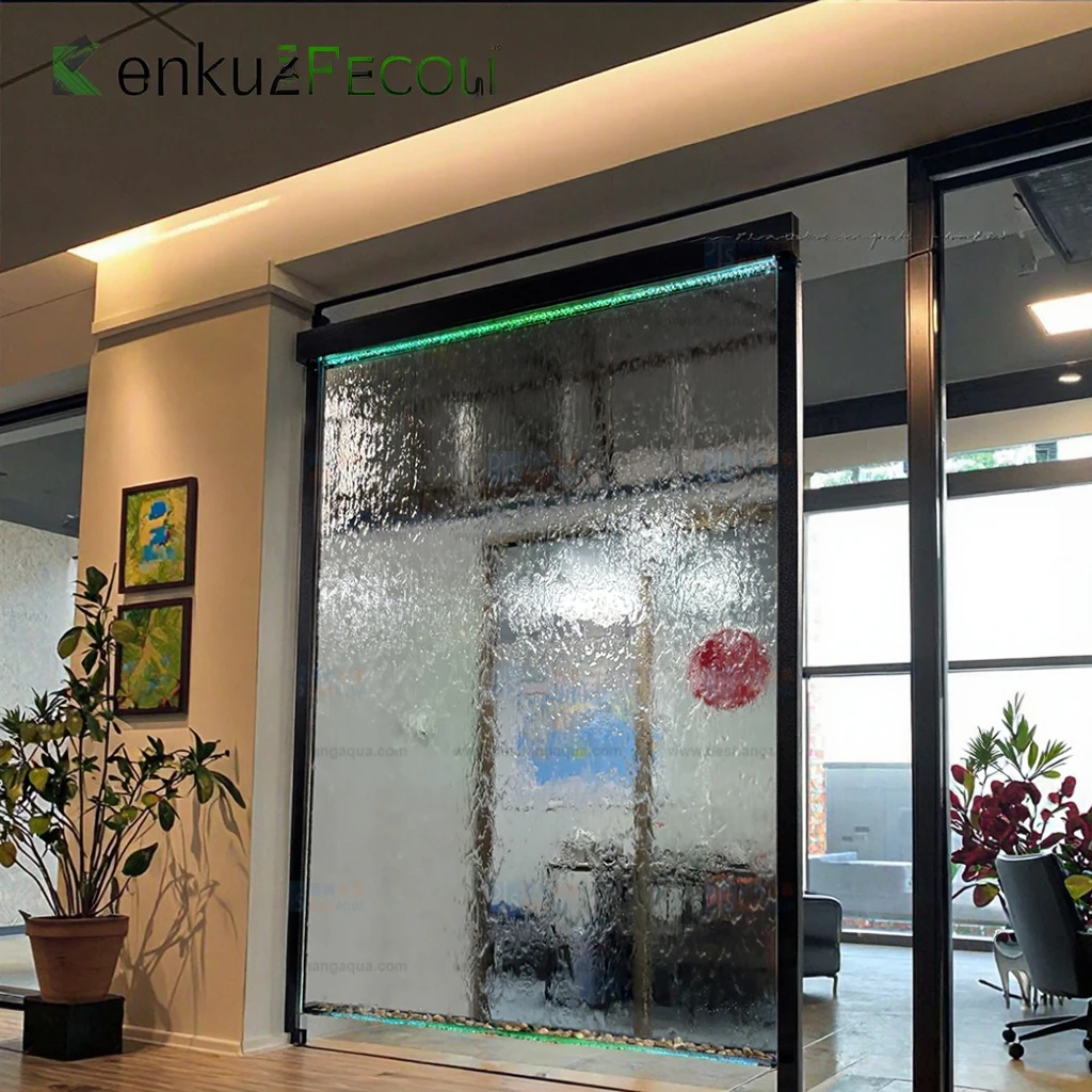 Durable Indoor Outdoor Home Waterfall Fountain Stainless Steel Glass Waterwall Feng Shui Powder Coated Metal Screen Room Divider