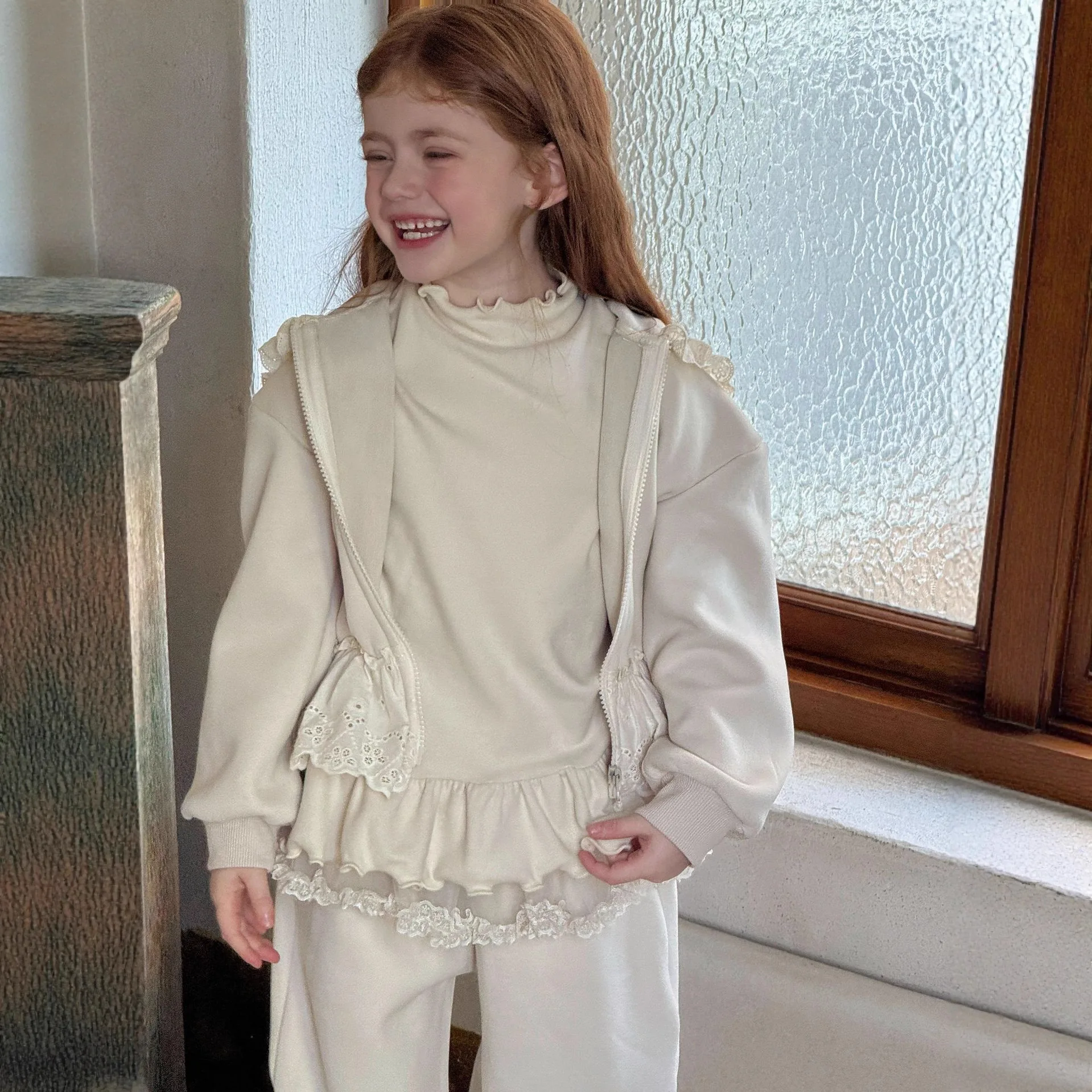 2025년 신상 가을 겨울 아동복 여아 두꺼운 벨벳 이너 셔츠 다용도 니트 이너 탑