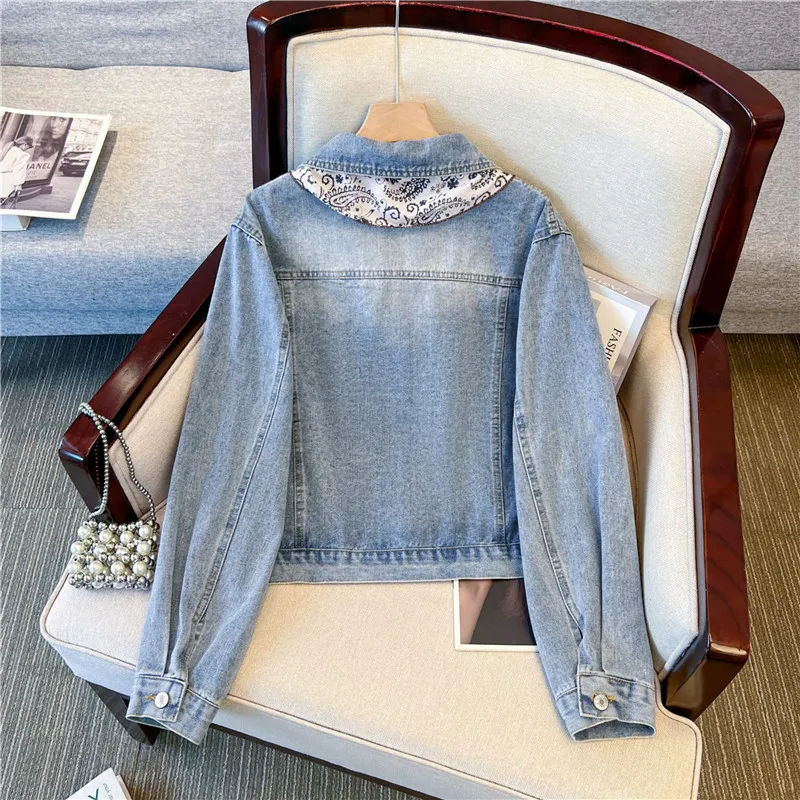 Korean Vintage Light Blue Denim Jacket Women Short Coat Spring Autumn Casual Lapel Single-Breasted Long Sleeve Cowboy Outerwear