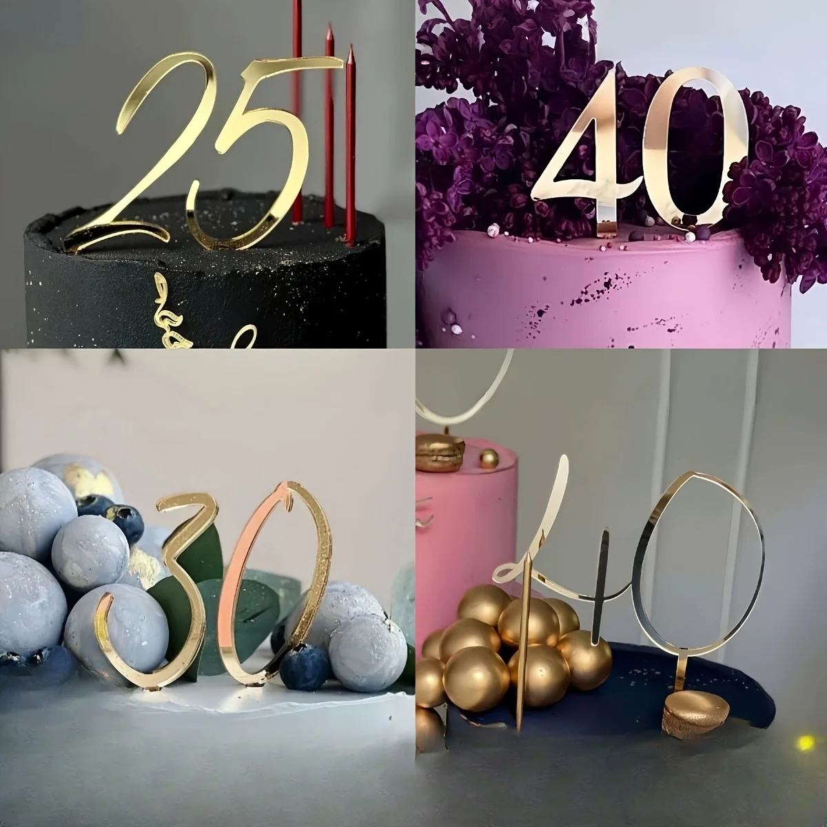 New Acrylic Golden 25th 30th 40th Party Birthday Cake Toppers Creative Acrylic Cake Topper for Birthday Party Cake Decorations