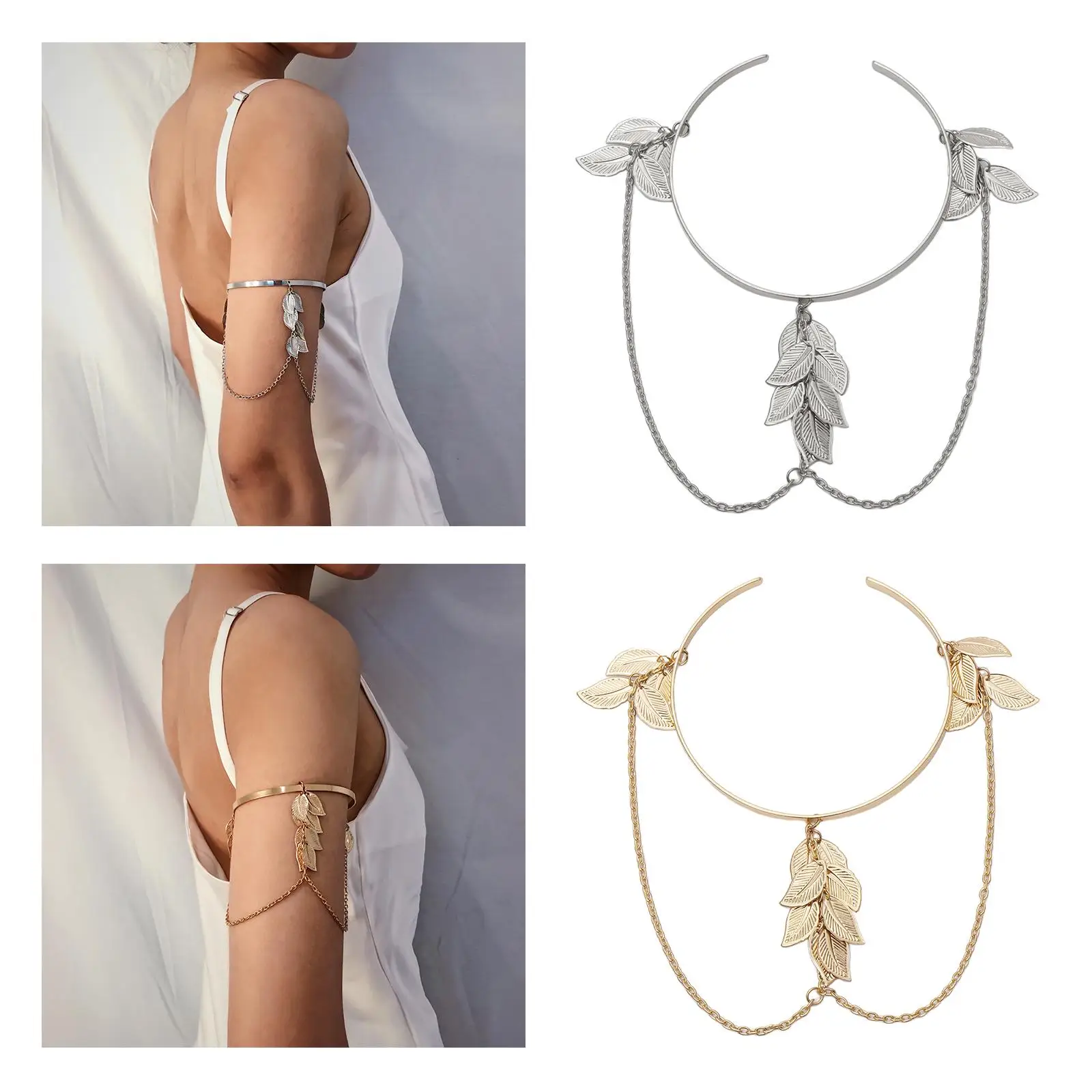 Roman Greek Leaf Arm Bracelet Women Girls Metal Upper Arm Bangle Simple Adjustable Armlet Armband
