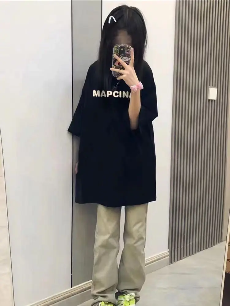 

100% Cotton Summer New Short-sleeved T-shirt Schoolgirl Loose Oversize American Design Ins Versatile Top Woman Clothes