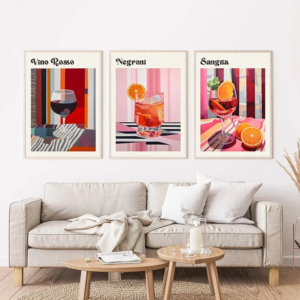 الكرتون عصير الفاكهة Aperol Spritz الملصقات والطباعة سانجريا شرب Negroni قماش اللوحة نادي بار متجر هدايا ديكور المنزل